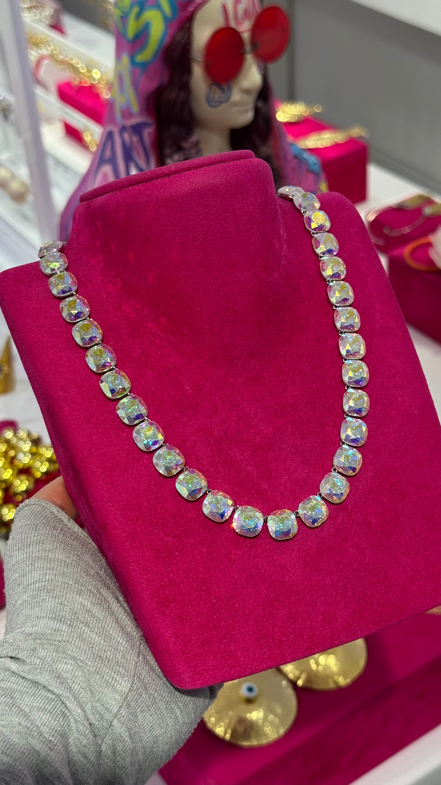 Kare Çok Renkli Swarovski Kolye