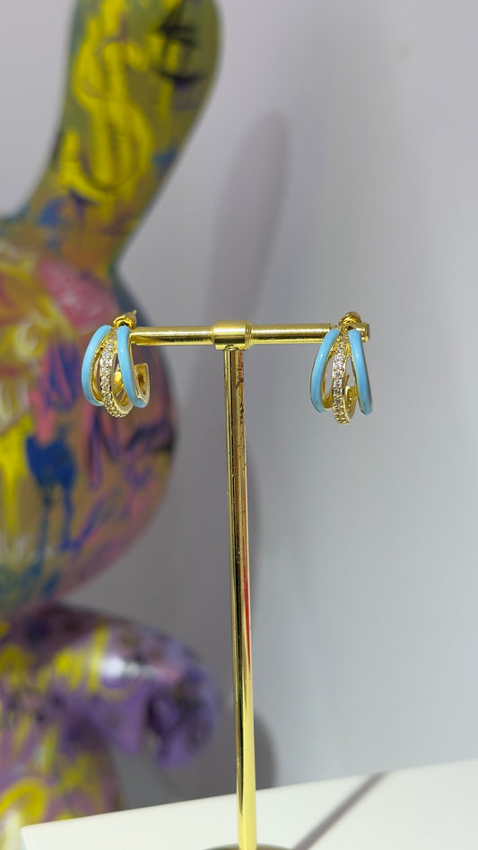 Mavi Mineli Mini Halka Küpe