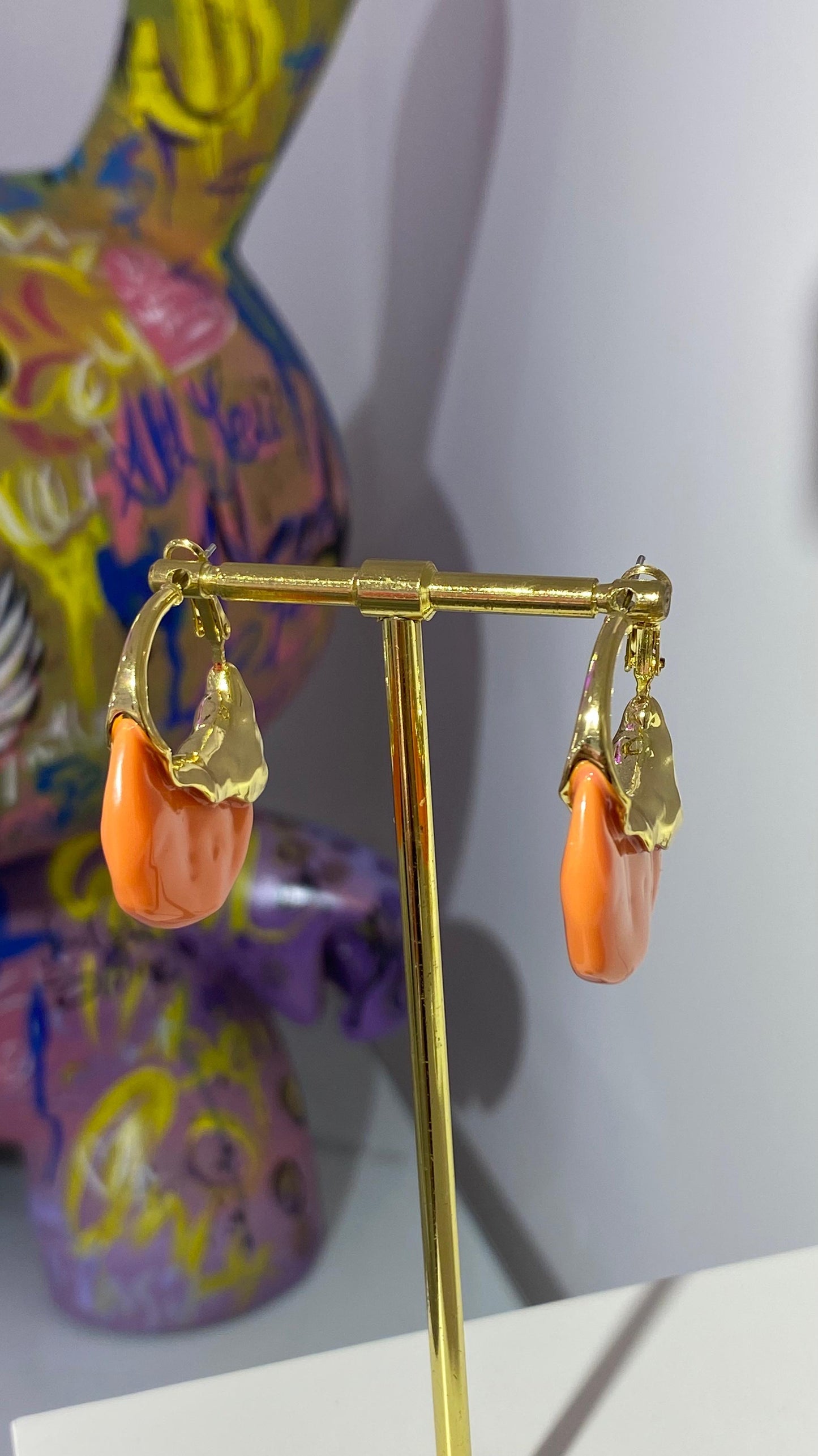 Turuncu Kemik Form Küpe