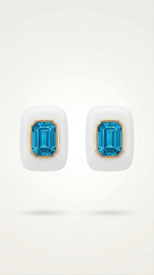Mineli Kare Swarovski Taş Küpe