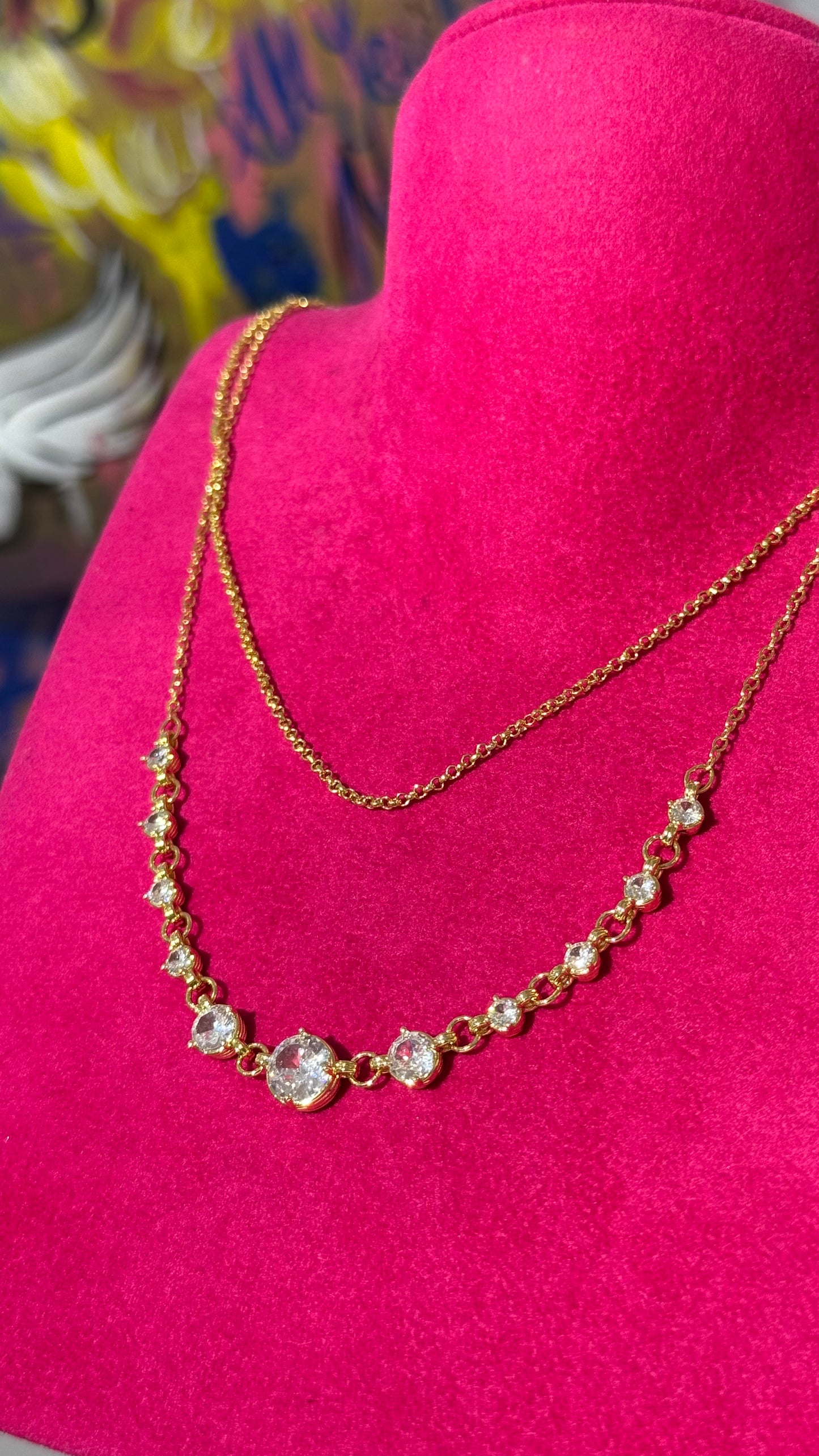 Çift Zincir Taşlı Kolye