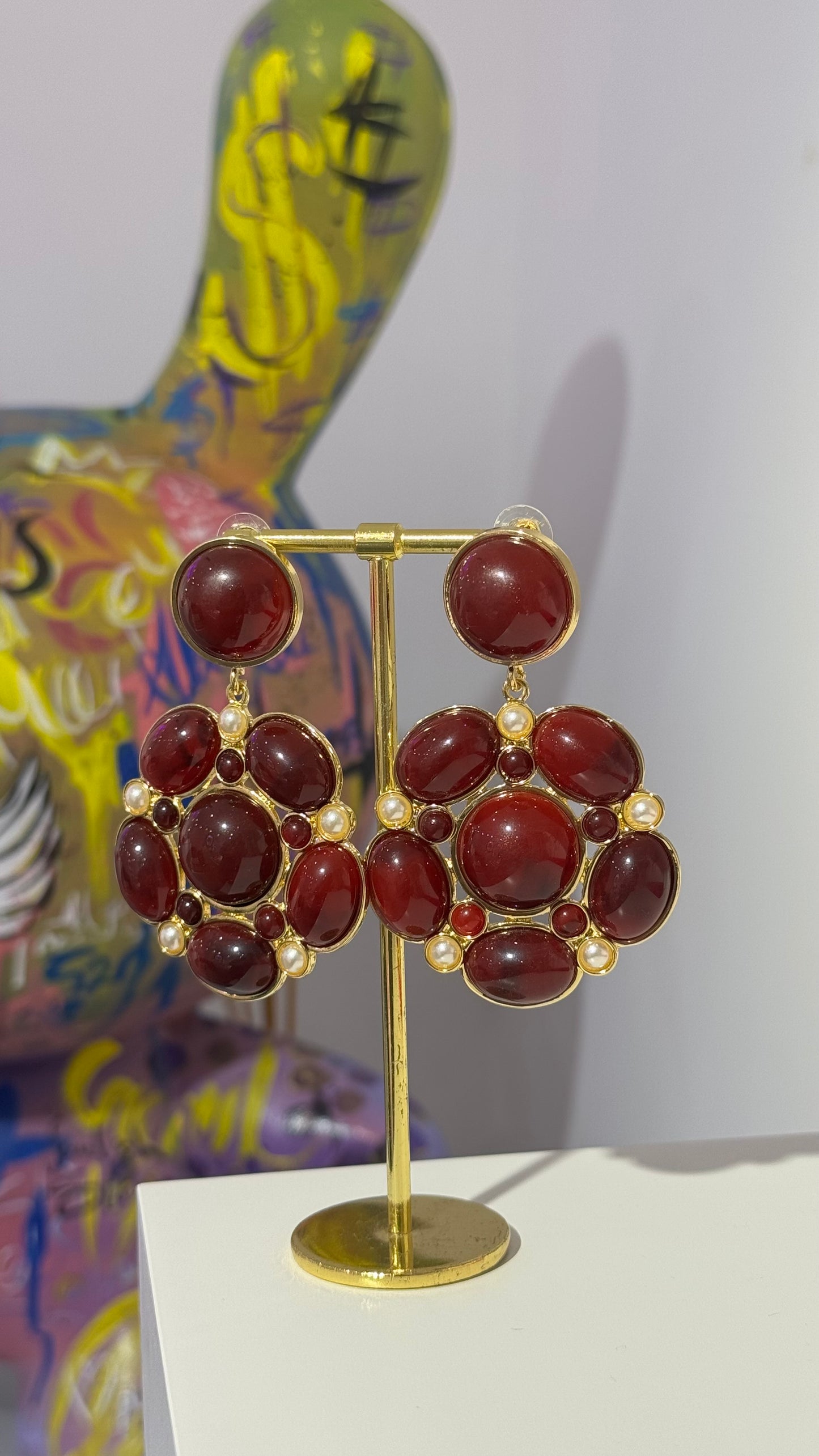 Bordo İri Sallantılı Küpe