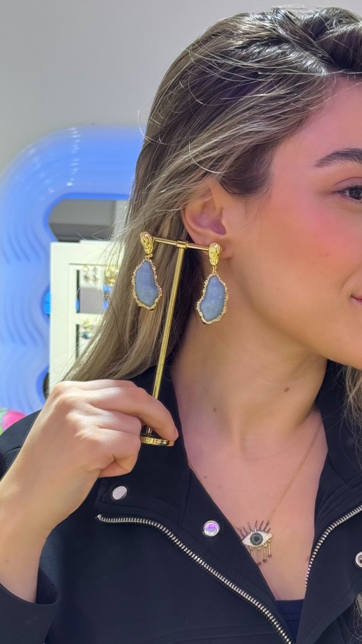 Mavi Taş Form Küpe