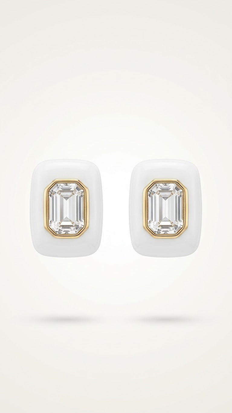 Mineli Kare Swarovski Taş Küpe