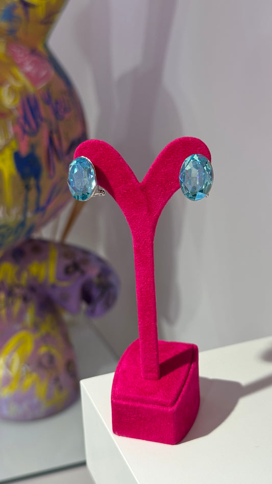 Mavi Oval Swarovski Küpe
