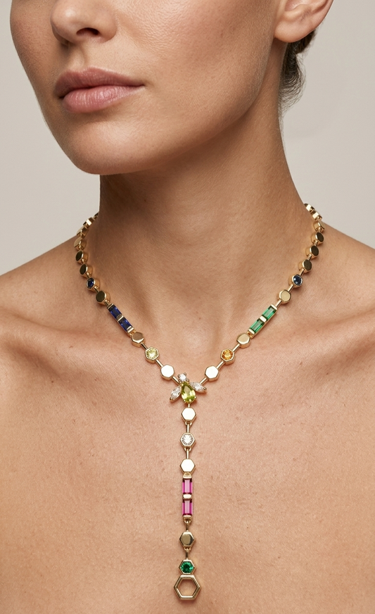 Renkli Taşlı Arılı Y Kolye