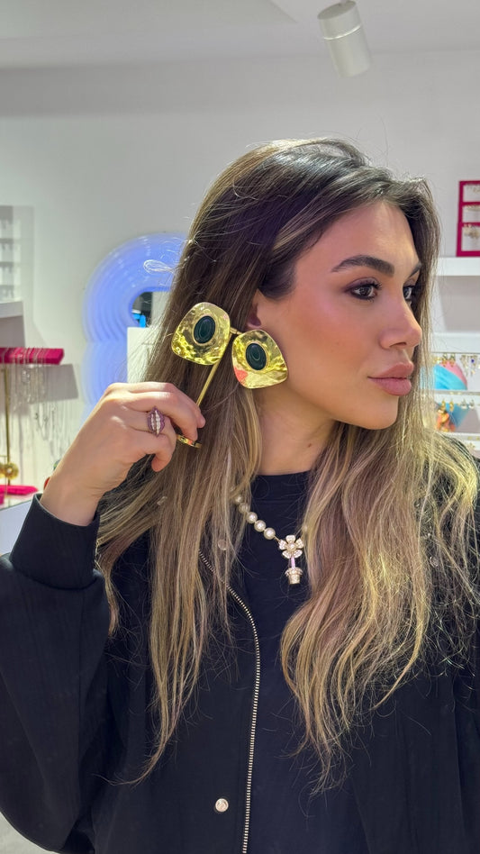 Yeşil Taşlı Vintage Küpe 