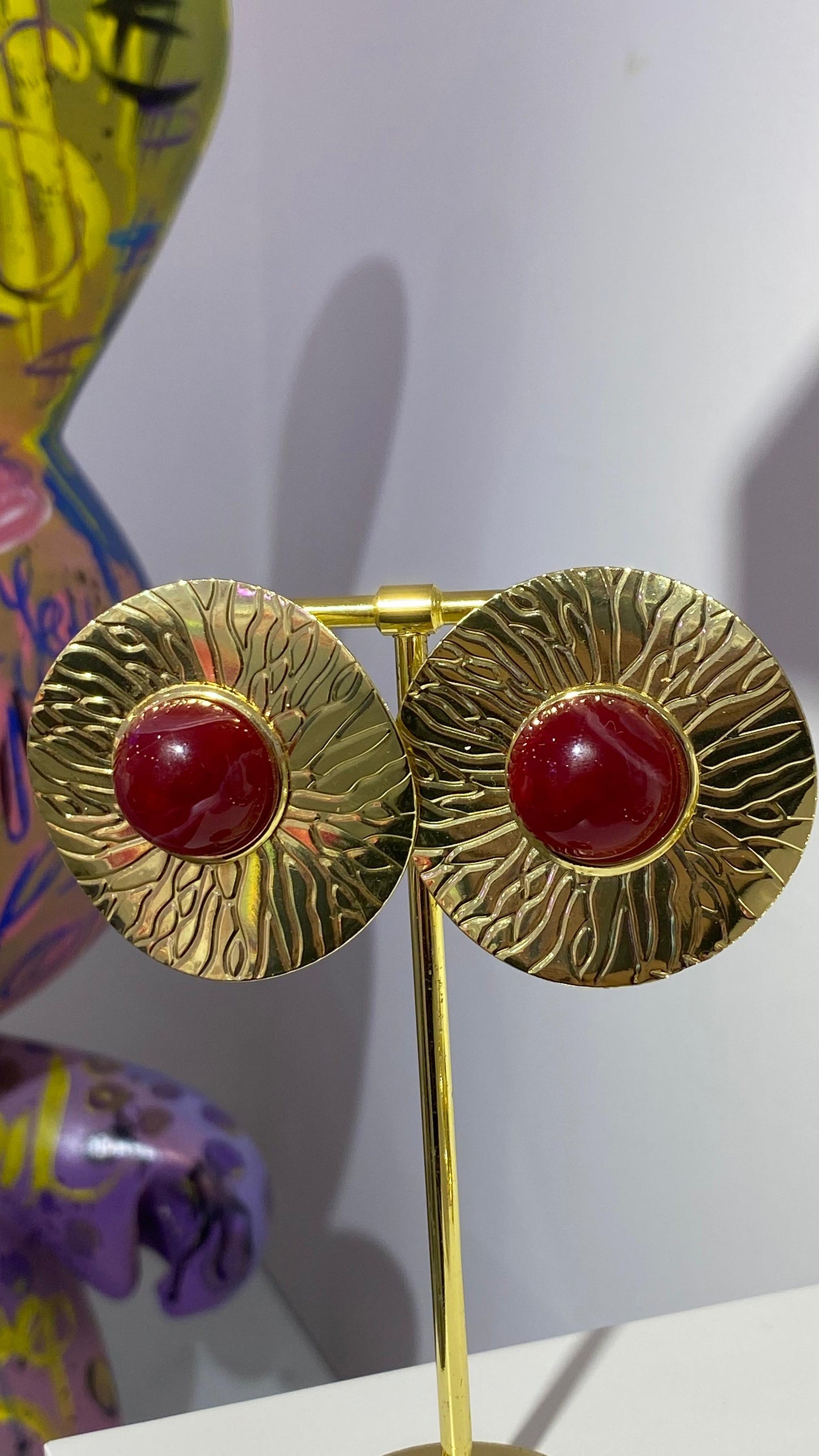 Vintage Bordo Daire Küpe