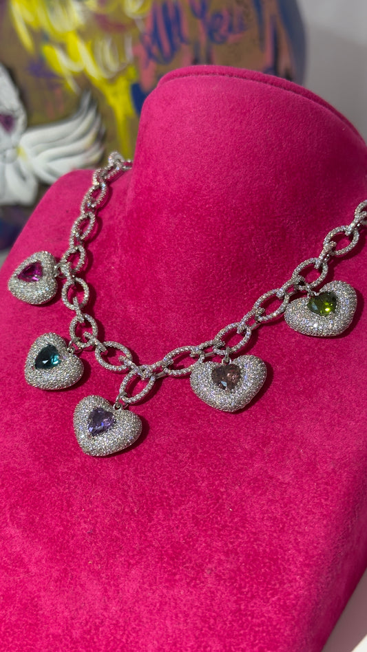 Çok Renkli Kalpli Kolye