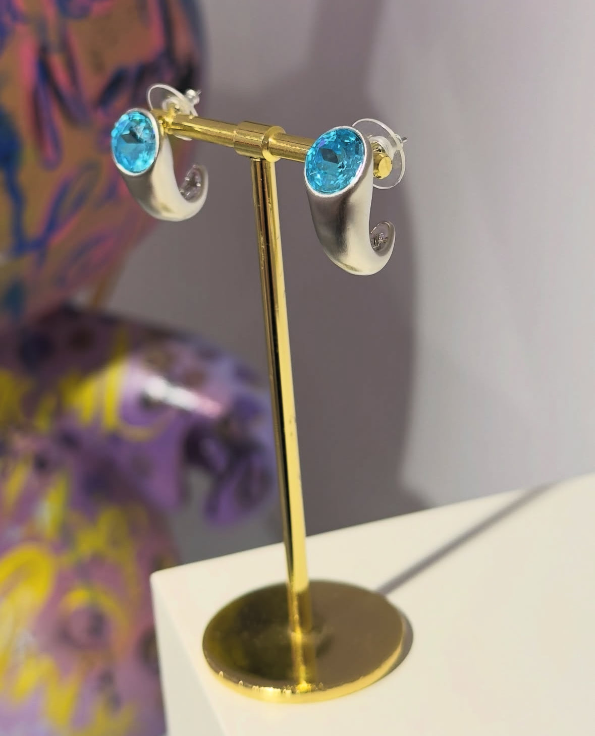 Mavi Swarovski Taş Küpe