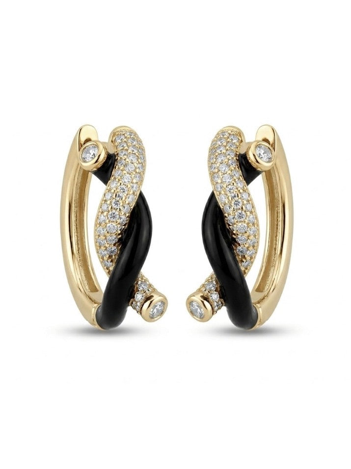 Siyah Gold Taşlı Halka Küpe