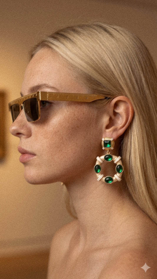 Mineli Yeşil Taşlı Küpe