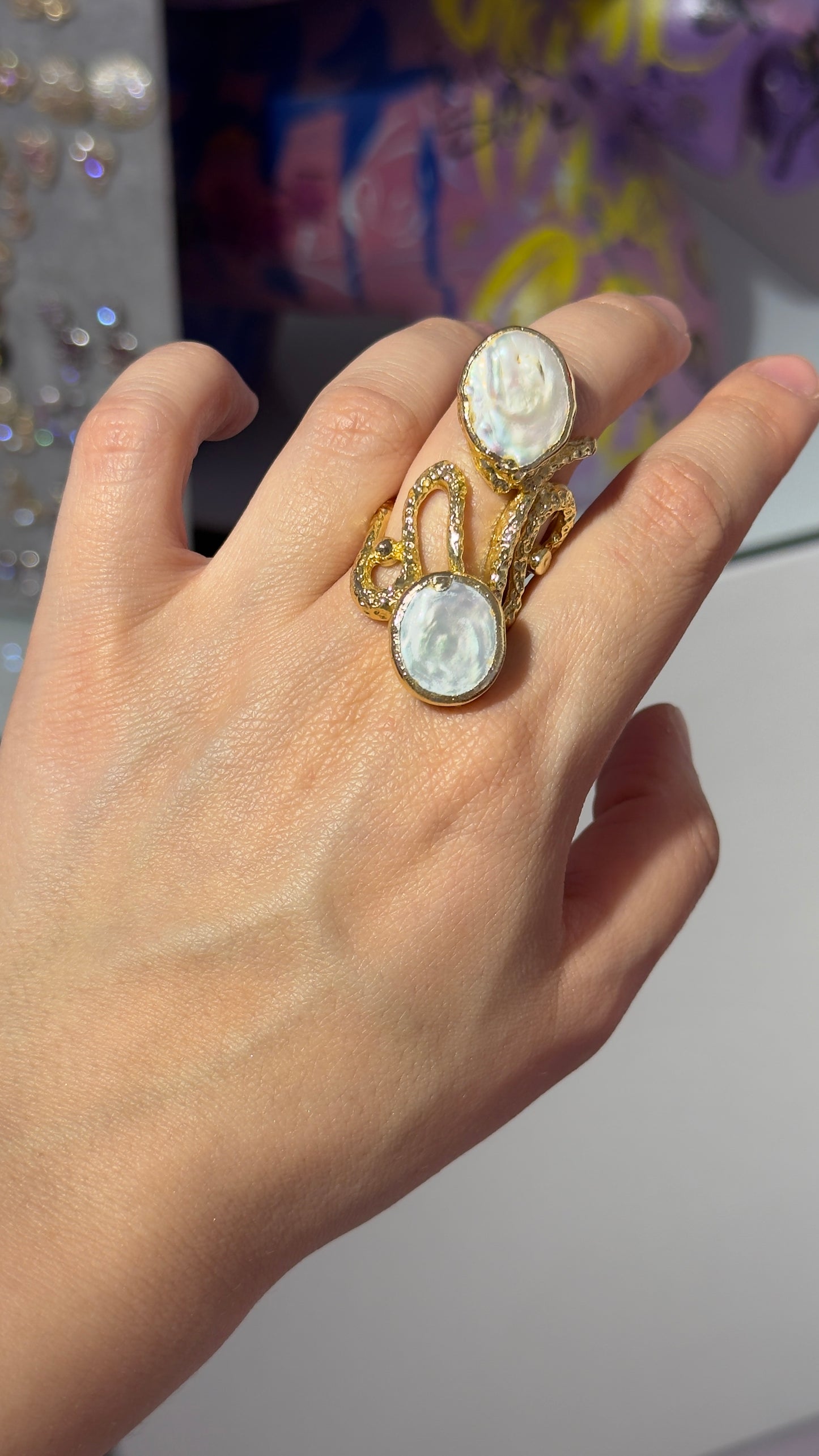 İkili İncili El Yapımı Yüzük