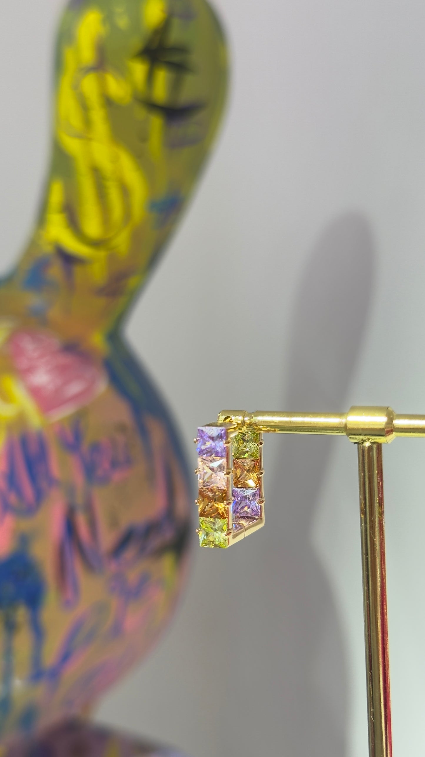 Renkli Kare Swarovski Taşlı Küpe
