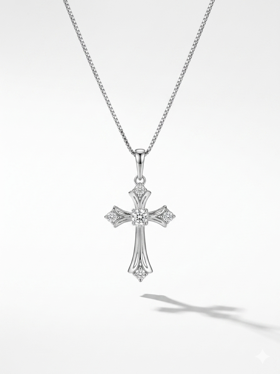 Beyaz Taşlı Haç Kolye