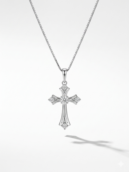 Beyaz Taşlı Haç Kolye