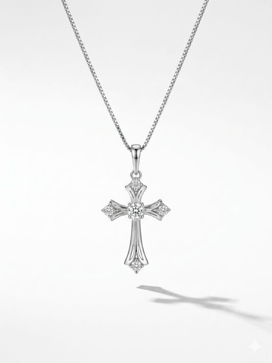 Beyaz Taşlı Haç Kolye