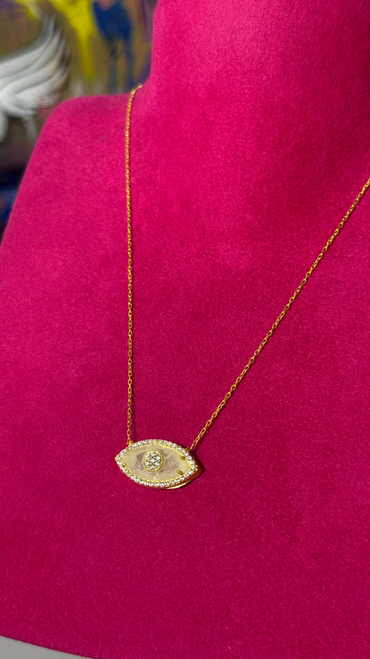 Doğal Taşlı Gümüş Göz Kolye