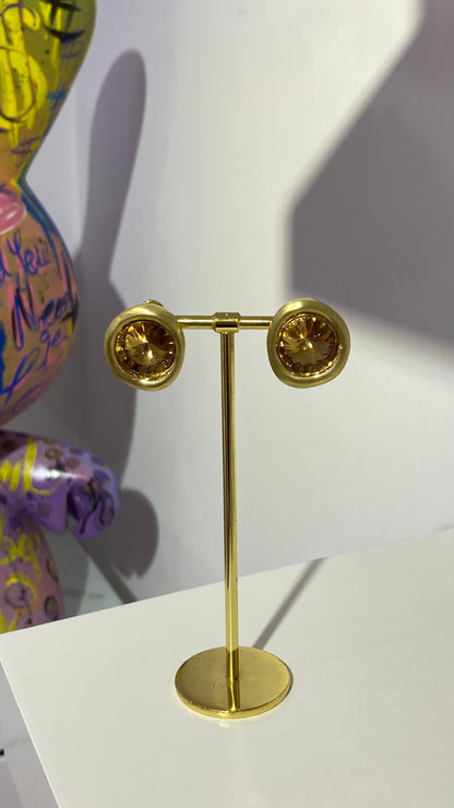 Kahverengi Swarovski Taş Küpe