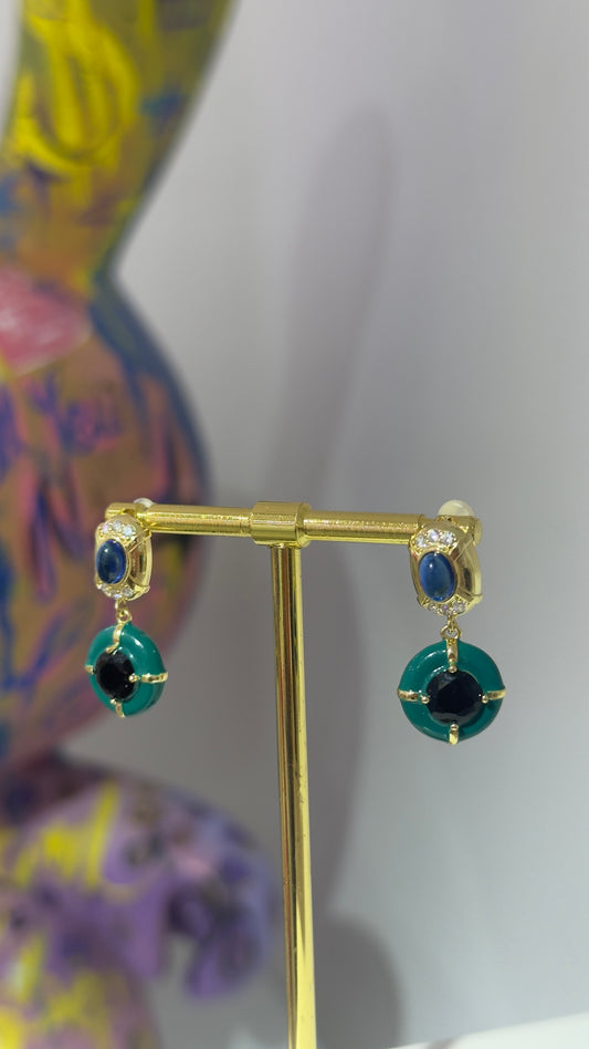 Yeşil Taşlı Mineli Küpe