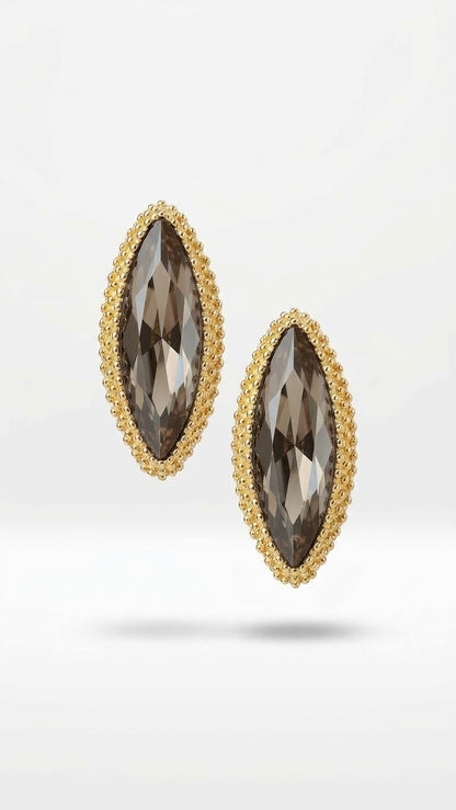 Kahve Mekik Swarovski Taş Küpe
