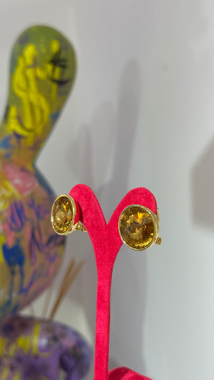Kahverengi Swarovski Taş Küpe
