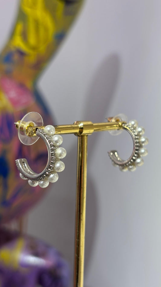 İncili Taşlı Halka Küpe