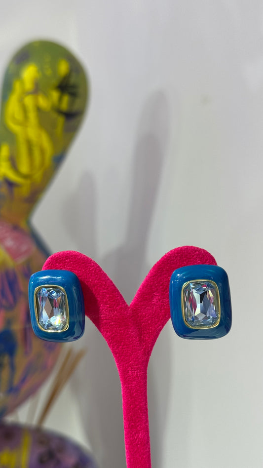 Lacivert Swarovski Taş Küpe