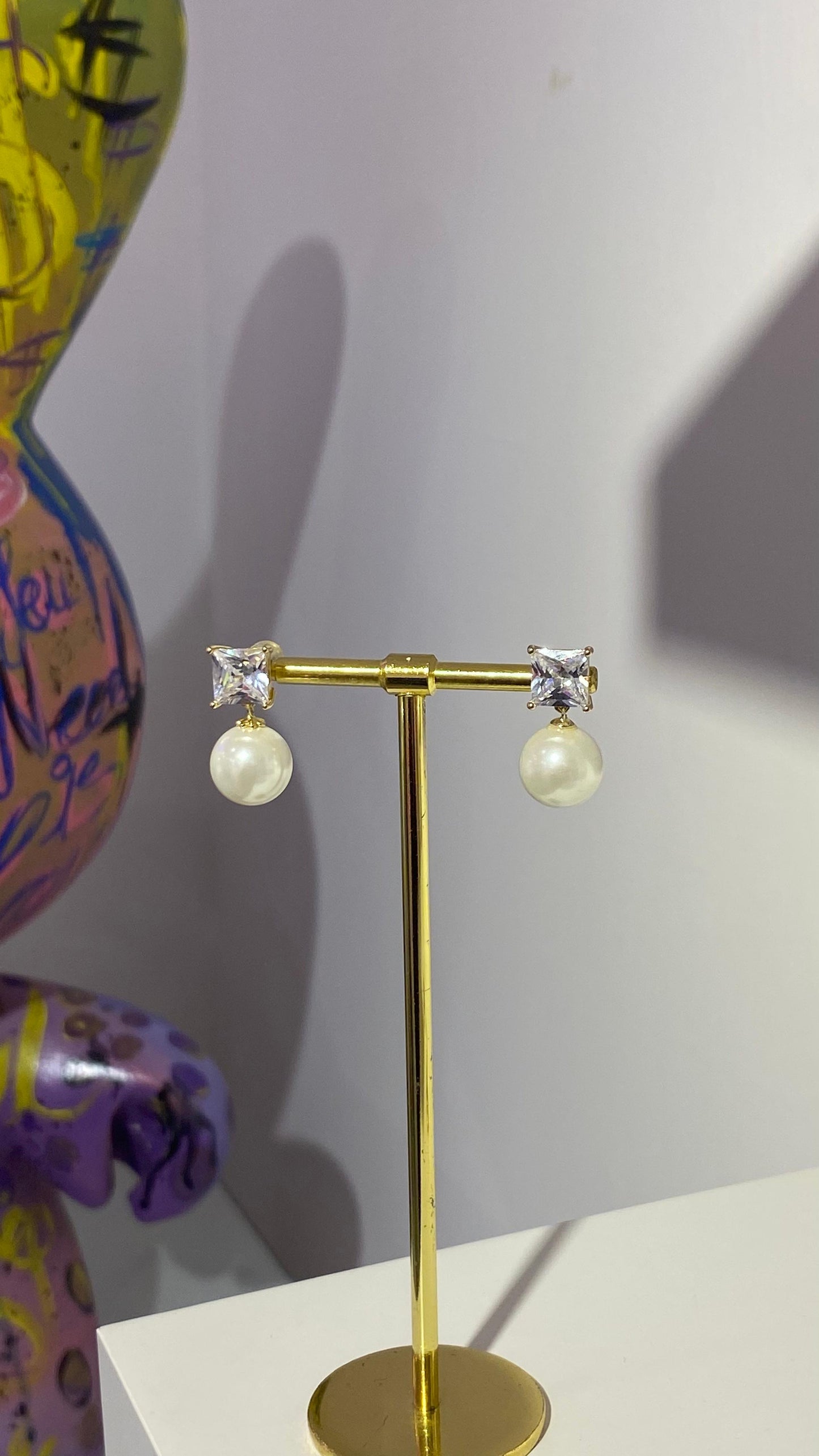 Kare Taş İnci Küpe