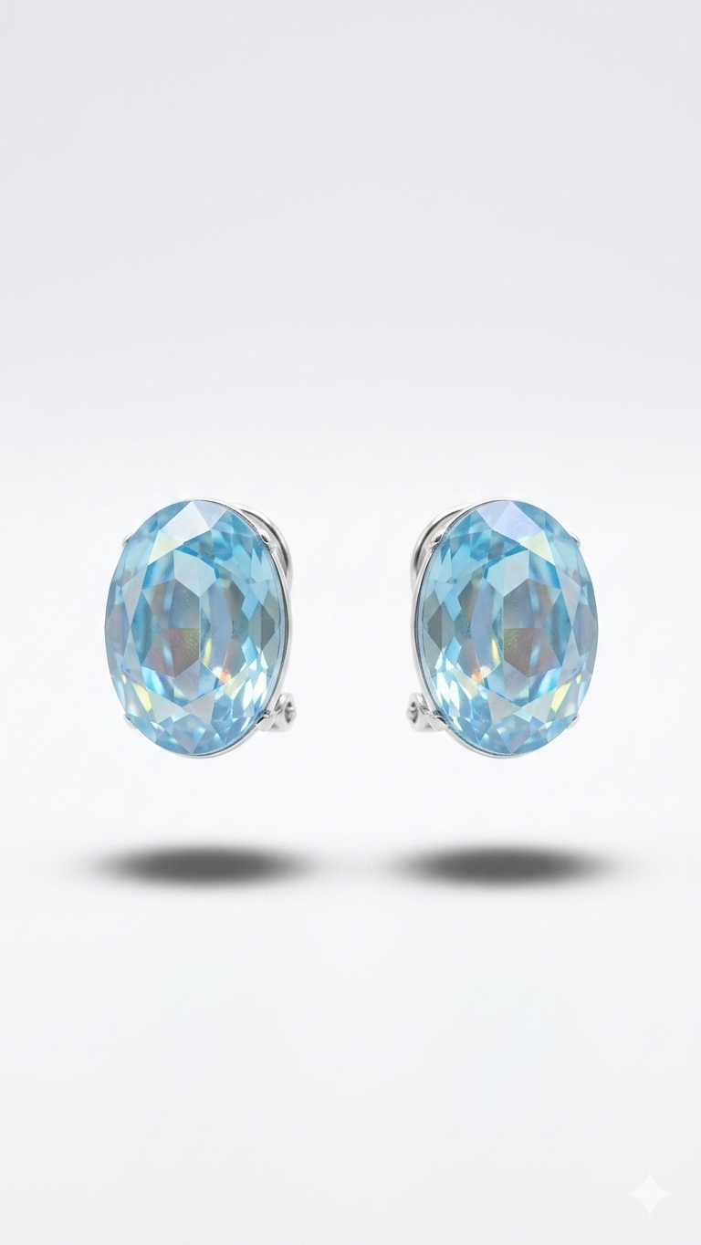Mavi Oval Swarovski Küpe