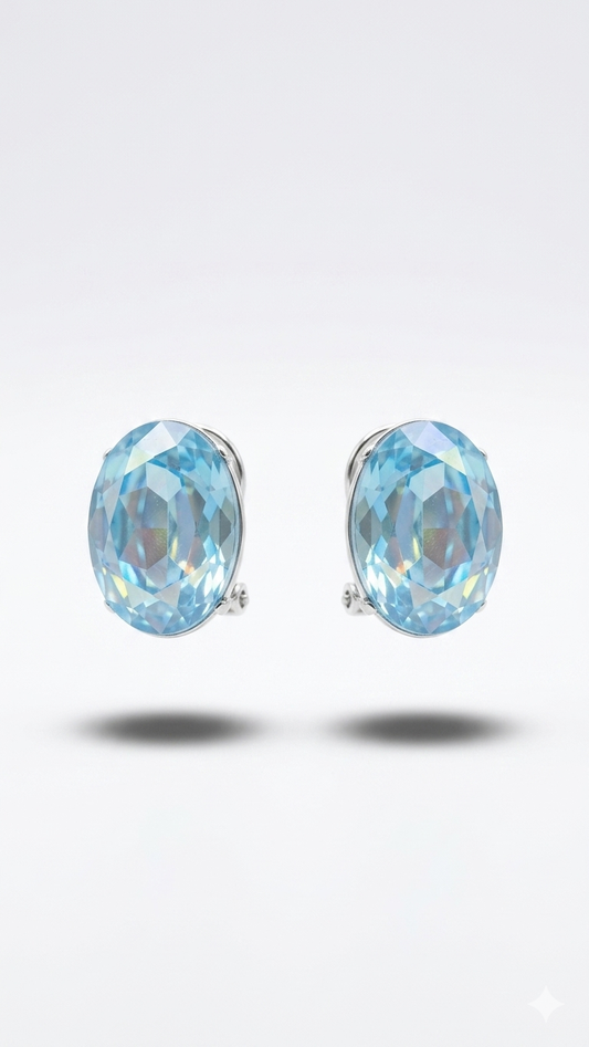 Mavi Oval Swarovski Küpe