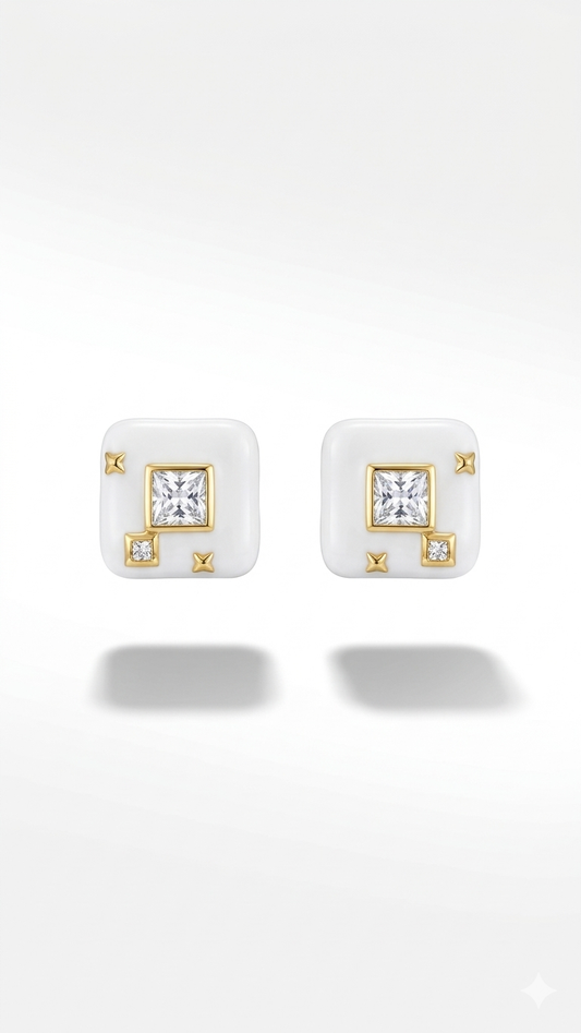 Beyaz Mine Kare Küpe