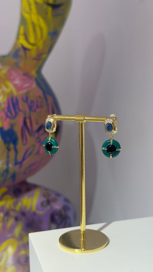 Yeşil Taşlı Mineli Küpe