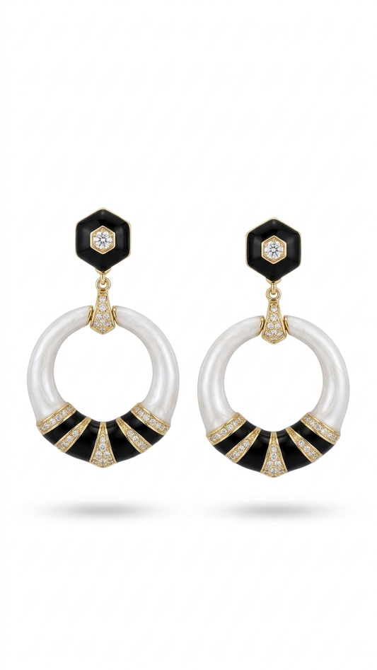 Beyaz Siyah Mineli Küpe