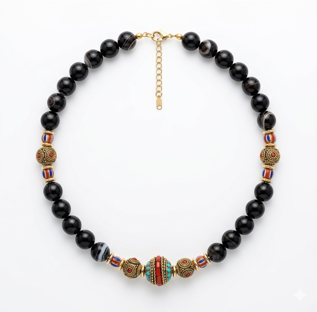 Siyah Doğal Taş Kolye