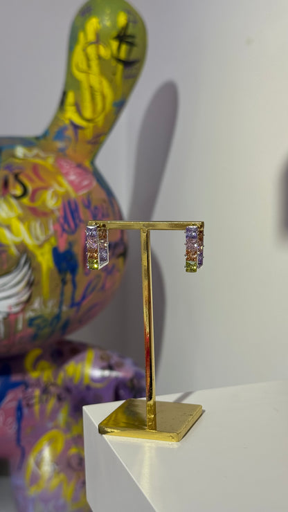 Renkli Kare Swarovski Taşlı Küpe