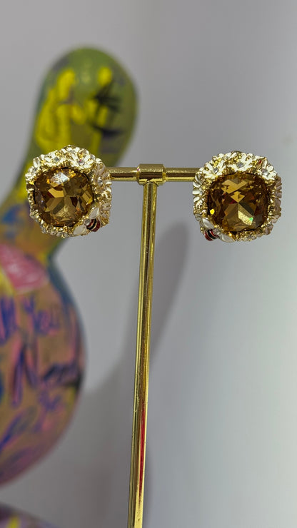 Kahverengi Swarovski Küpe
