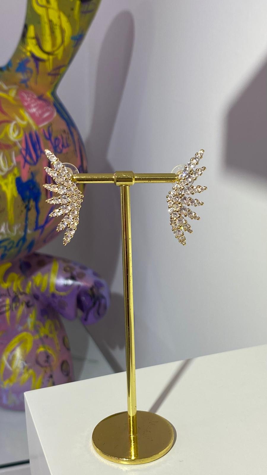Taşlı Gold Kanat Küpe