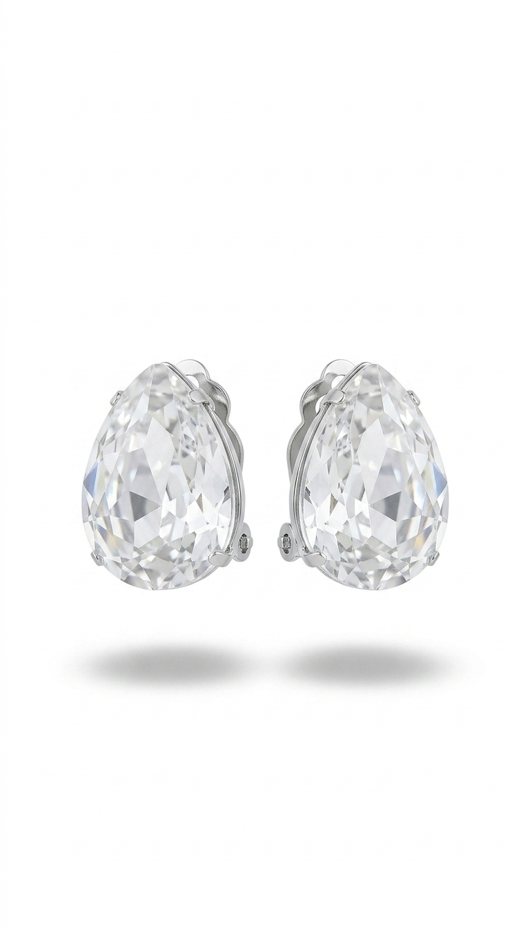 Beyaz Damla Swarovski Küpe