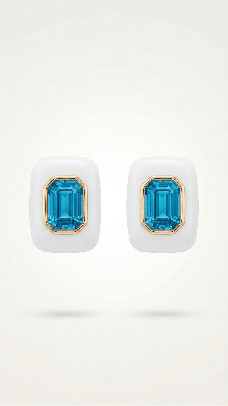 Mineli Kare Swarovski Taş Küpe