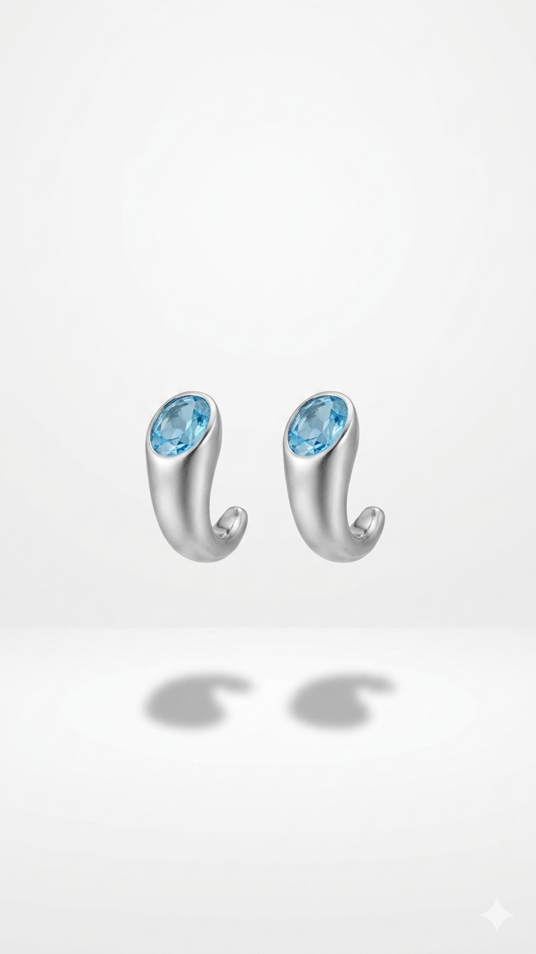 Mavi Swarovski Taş Küpe