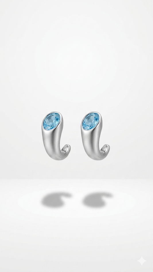 Mavi Swarovski Taş Küpe