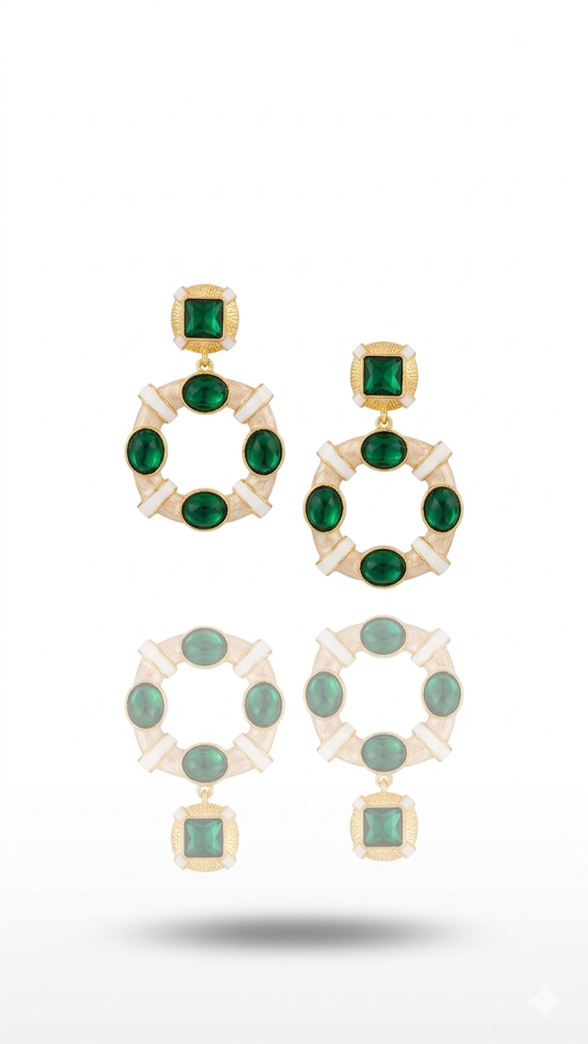 Mineli Yeşil Taşlı Küpe