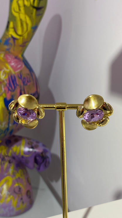 Mor Swarovski Çiçek Form Küpe