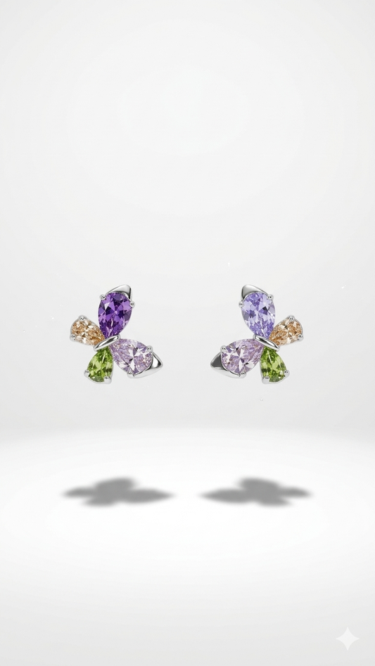 Renkli Swarovski Kelebek Küpe