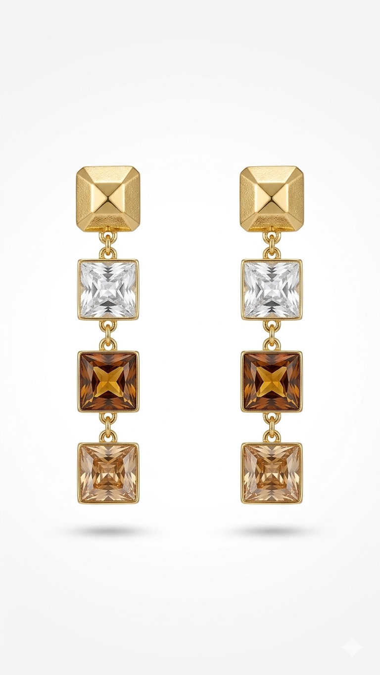 Kare Swarovski Taş Küpe