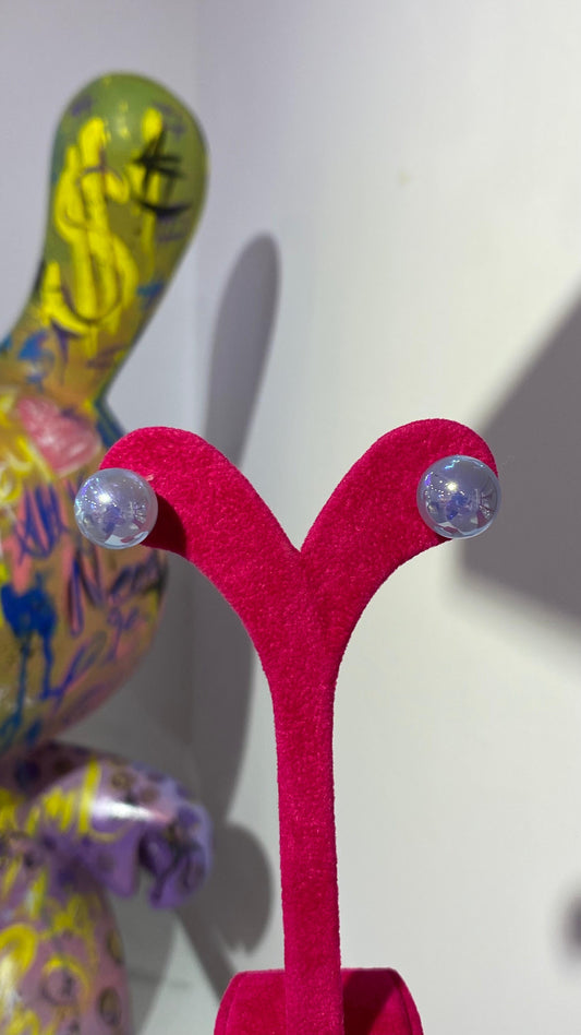 Mor Yansımalı İnci Küpe