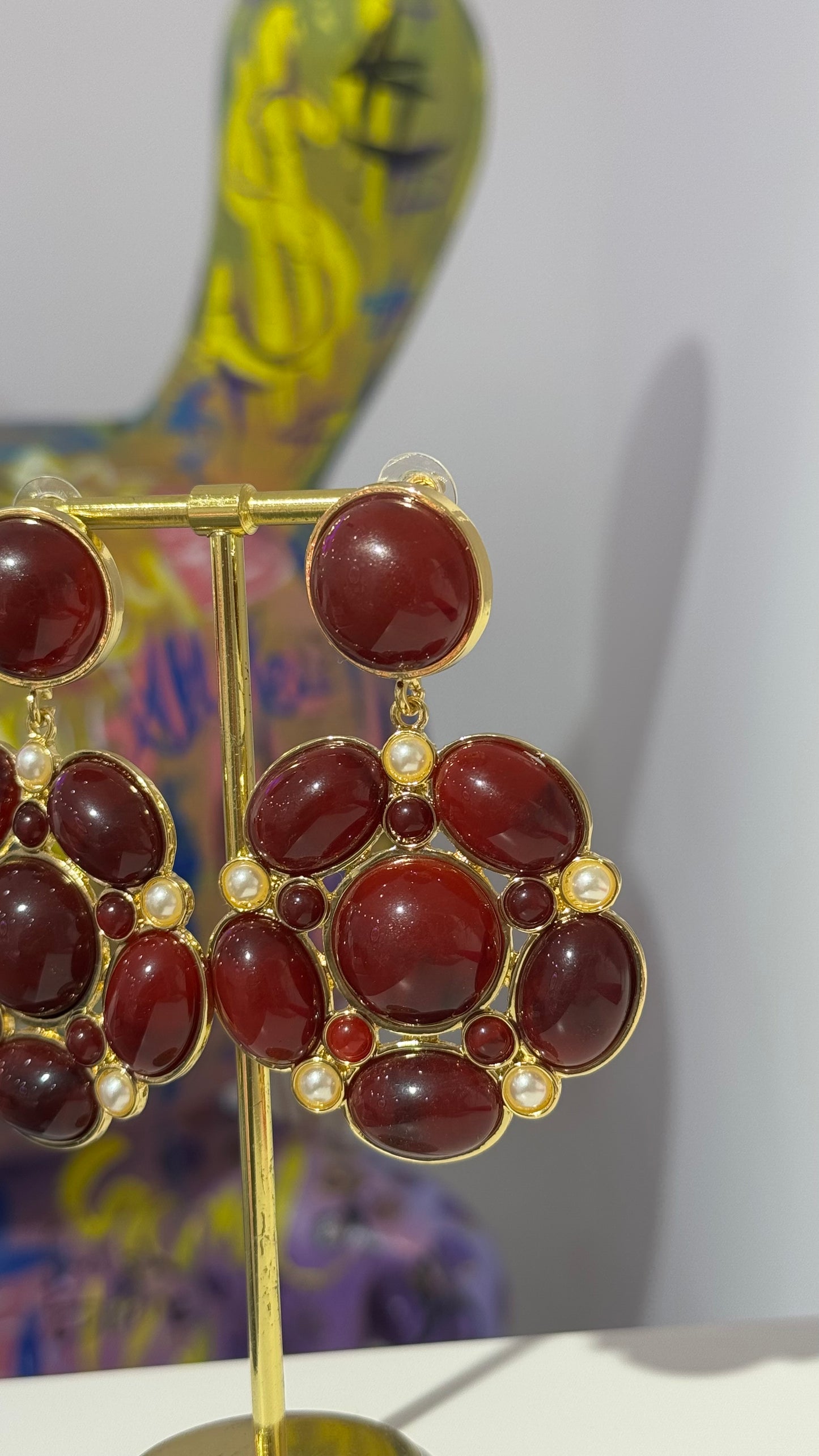 Bordo İri Sallantılı Küpe