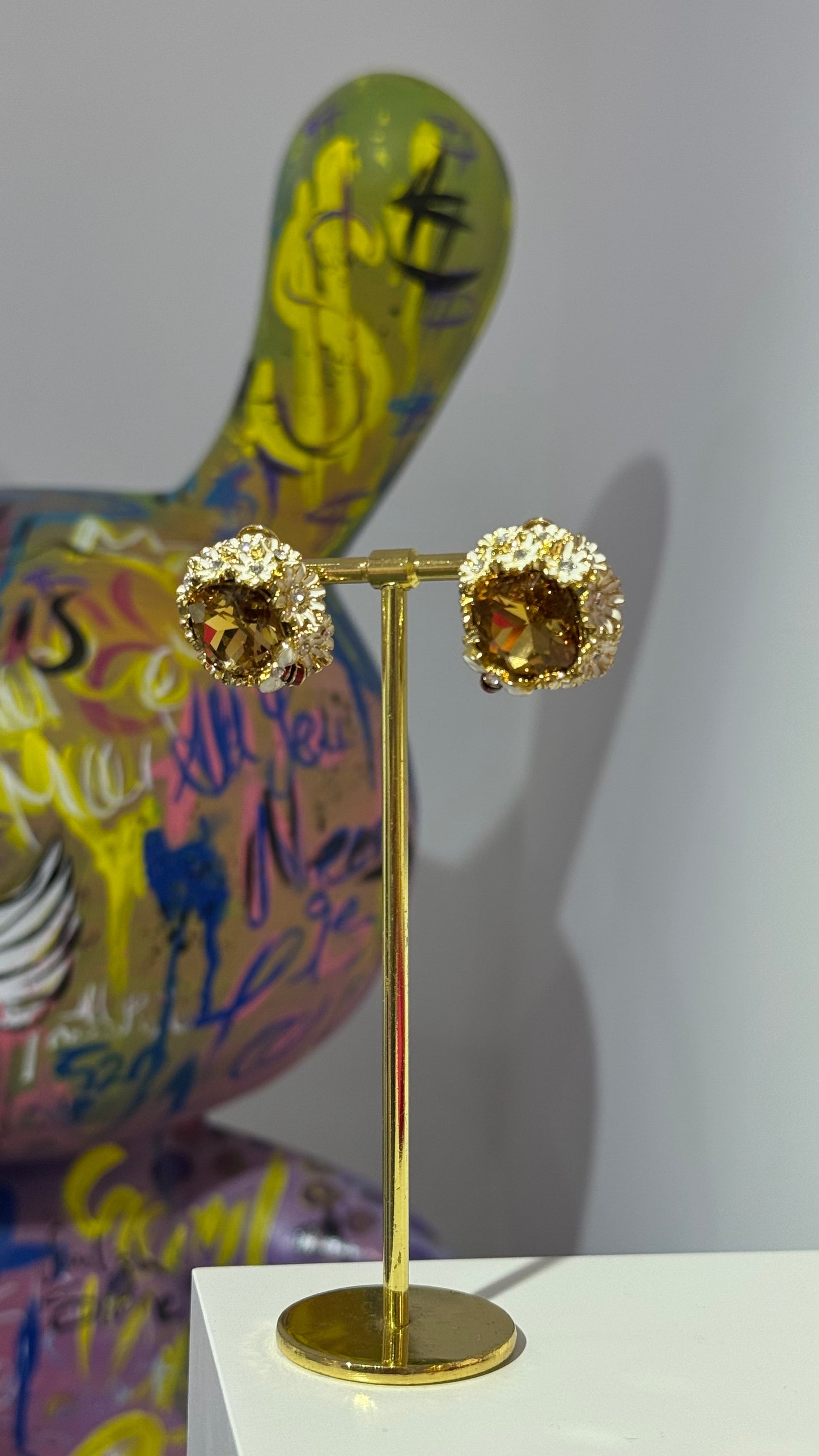 Kahverengi Swarovski Küpe