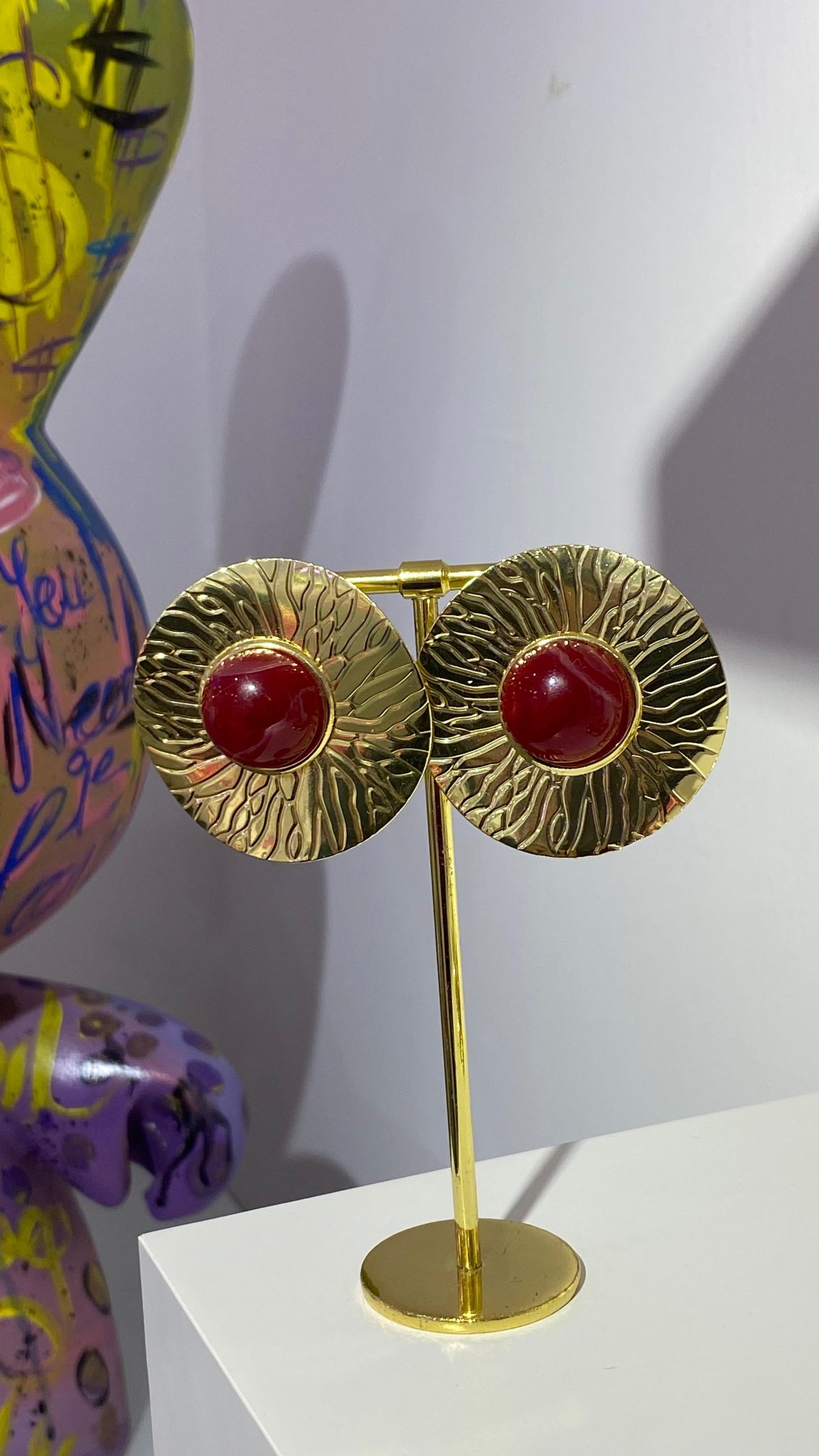 Vintage Bordo Daire Küpe